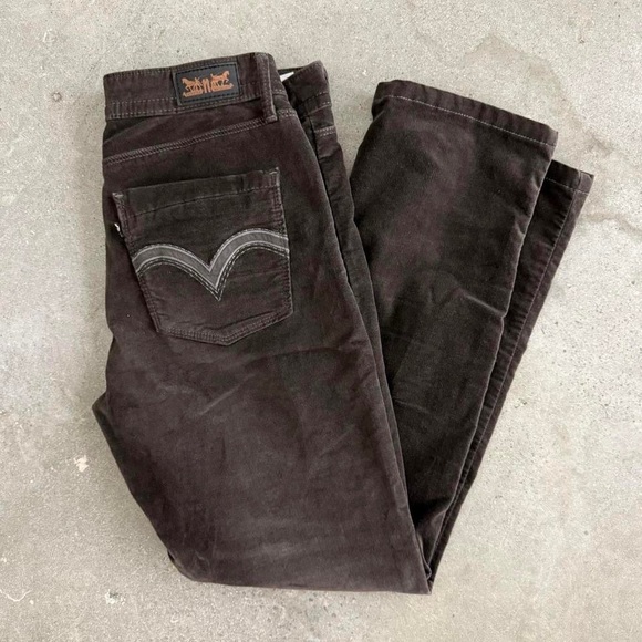 Vintage Y2K Levi’s Mid Rise Skinny Brown Velour Grunge Pants Size 6 - Picture 1 of 6